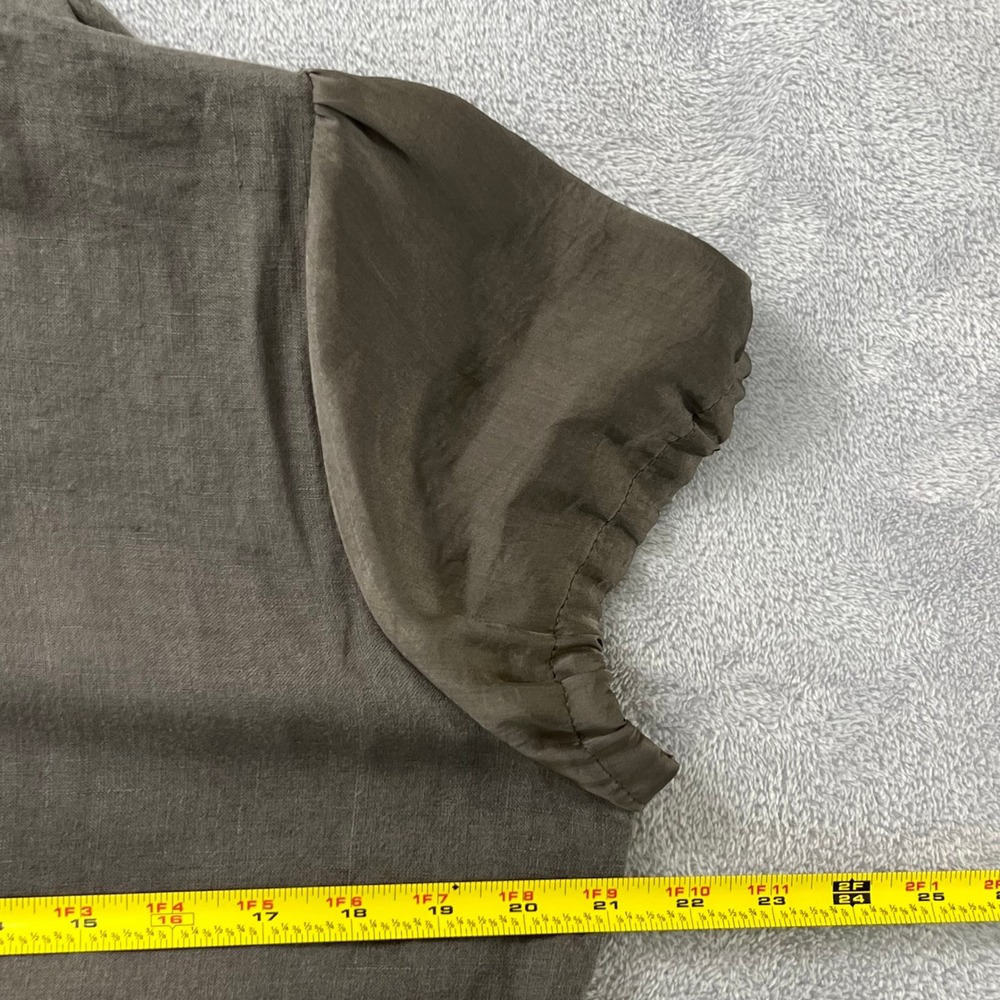 Kalinka Belarus 100% Linen  Dress Size L Gray Ruffle Neck Puff Sleeve Bubble Hem - Picture 9 of 11